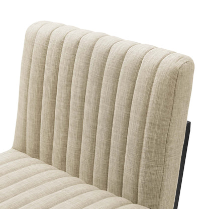 Beige linen-textured upholstered counter stools with vertical channel tufting (set of 2); contemporary, versatile for dining.