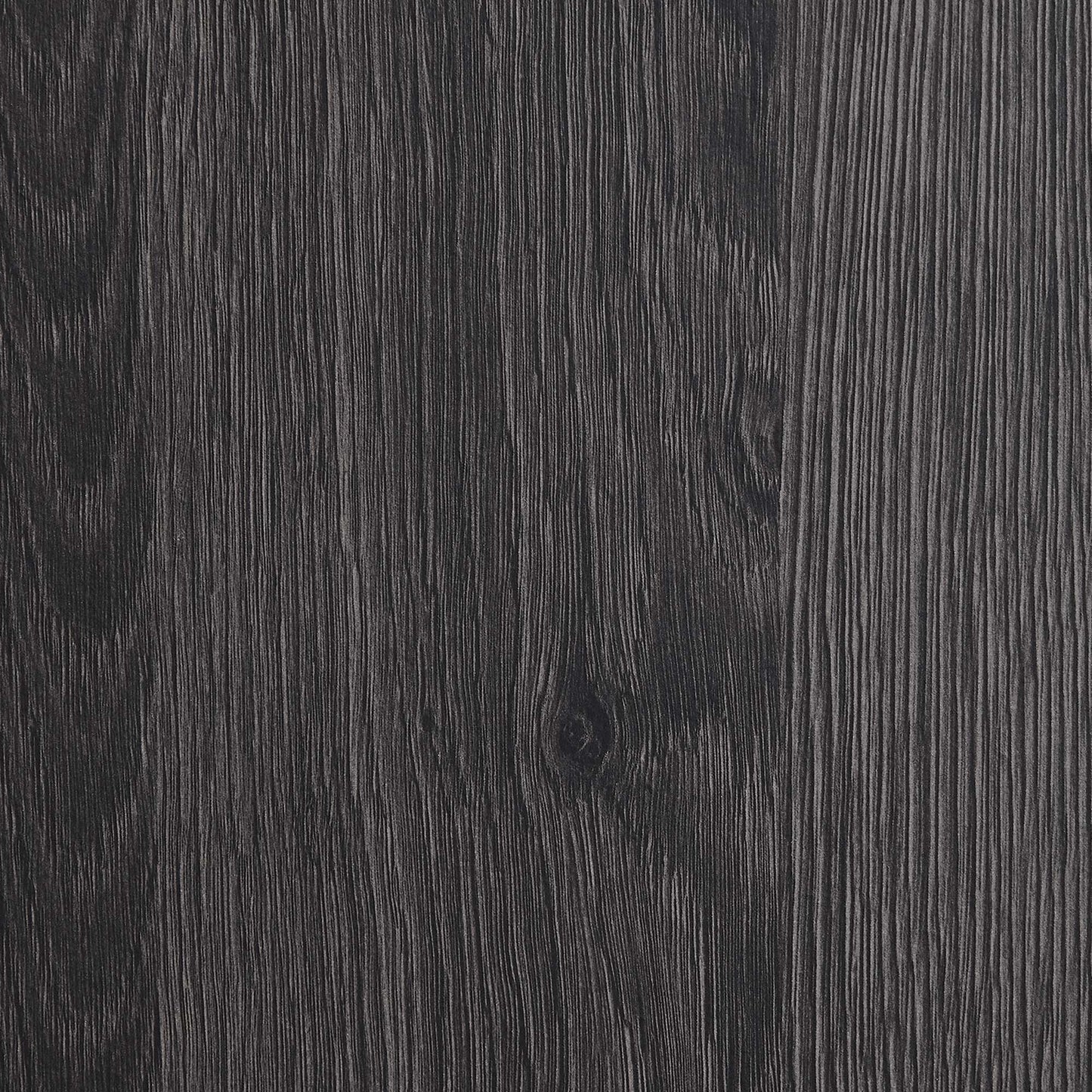 Dark charcoal wood-grain bookcase with five shelves; black finish.