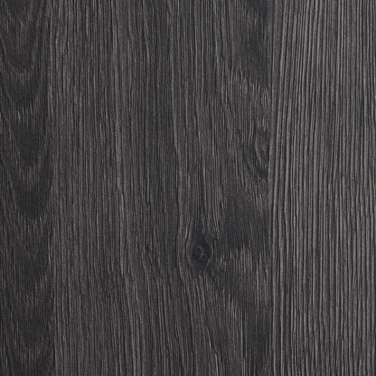Dark charcoal wood-grain bookcase with five shelves; black finish.