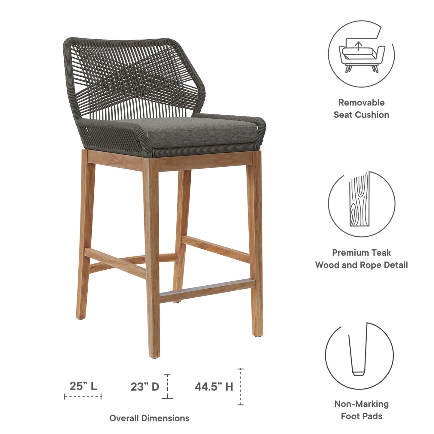 Modway - Wellspring Outdoor Patio Teak Wood Bar Stool by Modway  Outdoor Furniture Bar and Dining Gray - EEI-5746-GRY-GPH