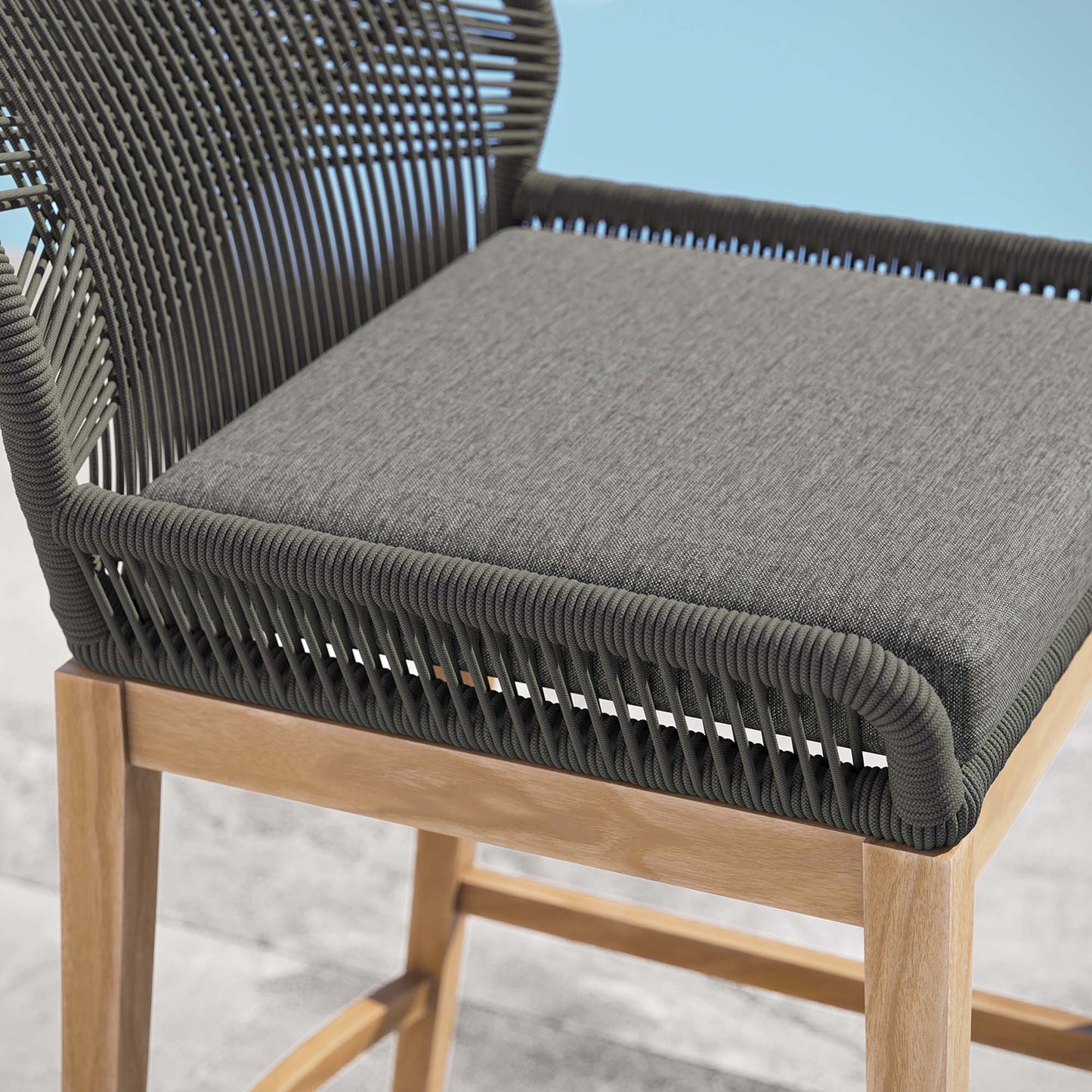 Modway - Wellspring Outdoor Patio Teak Wood Bar Stool by Modway  Outdoor Furniture Bar and Dining Gray - EEI-5746-GRY-GPH