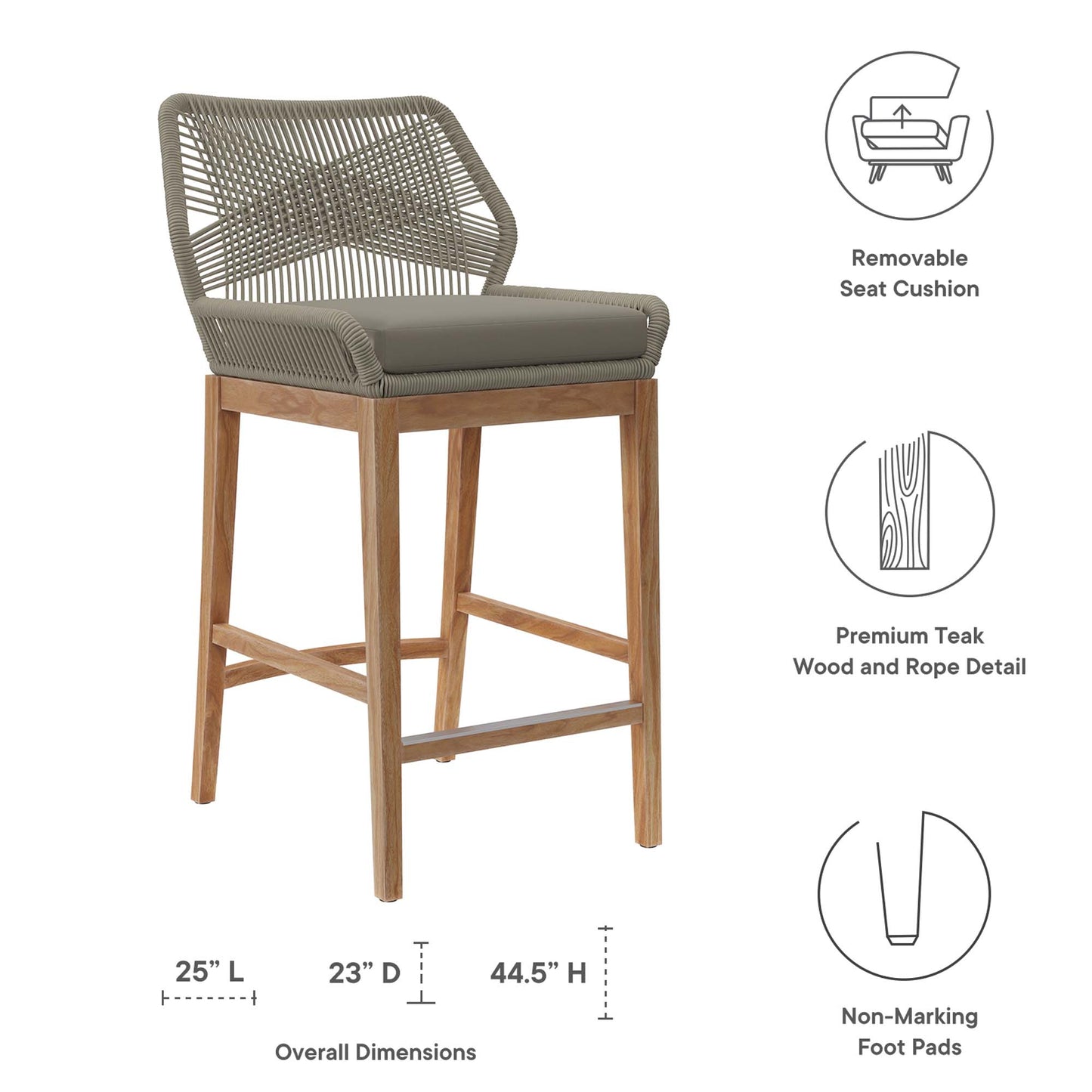 Modway - Wellspring Outdoor Patio Teak Wood Bar Stool by Modway  Outdoor Furniture Bar and Dining Gray - EEI-5746-LGR-GRG