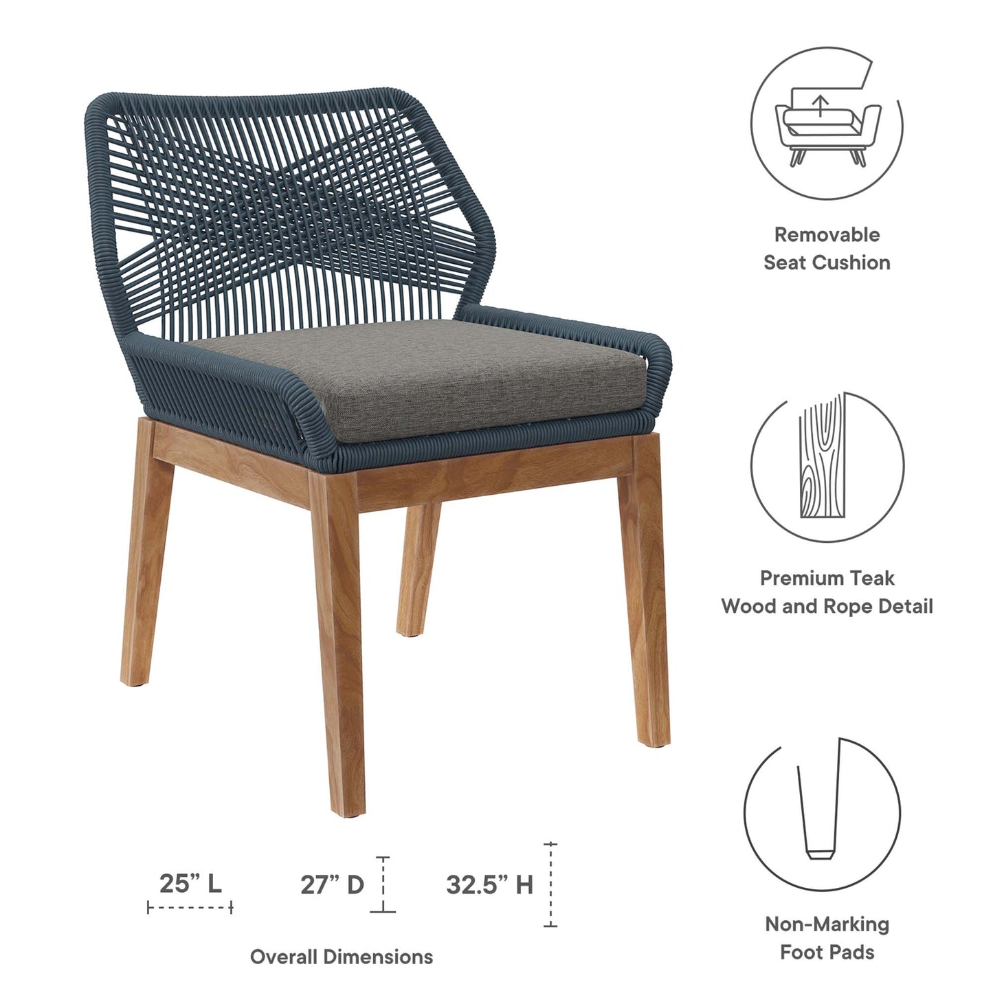 Modway - Wellspring Outdoor Patio Teak Wood Dining Chair by Modway  Outdoor Furniture Bar and Dining Gray - EEI-5747-BLU-GPH