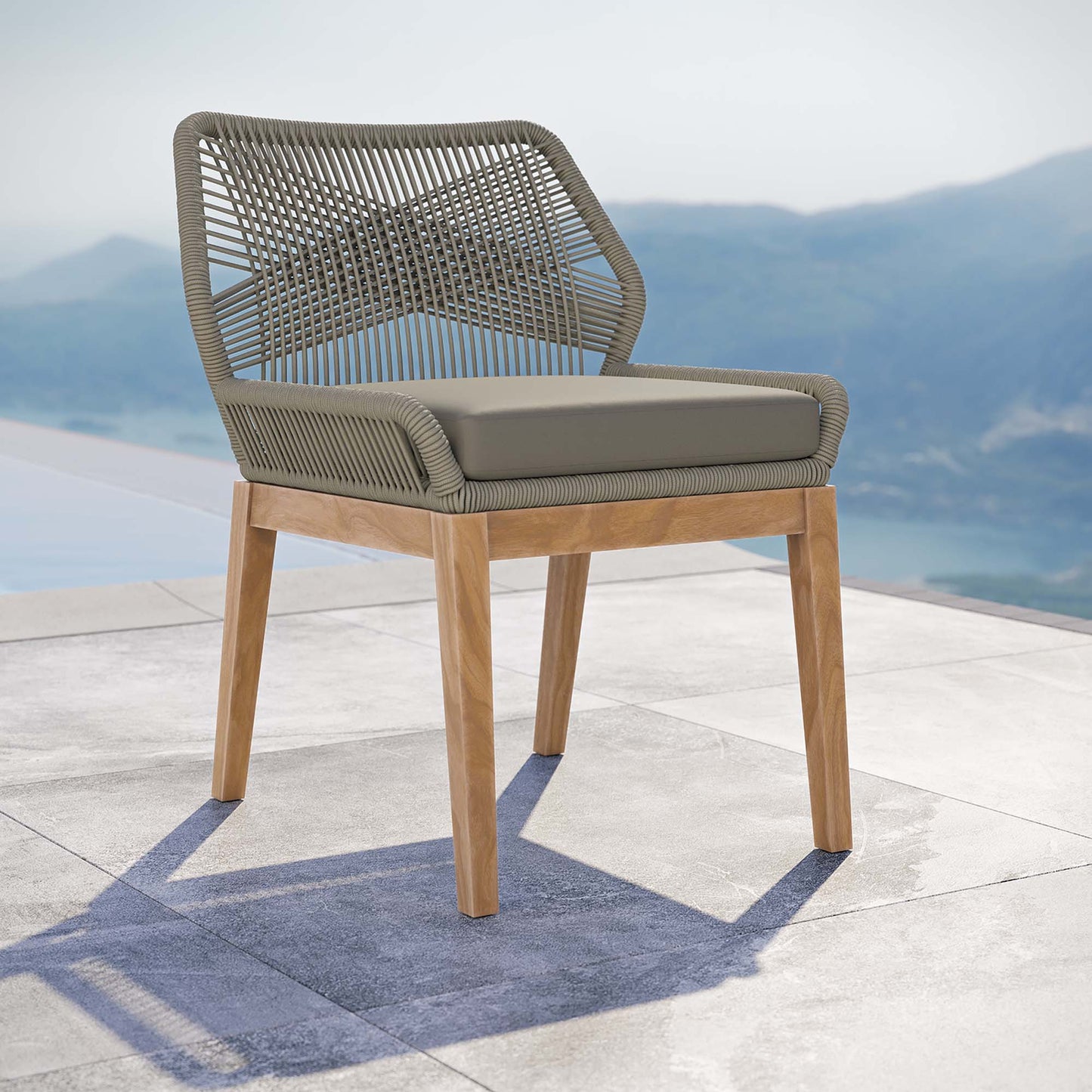 Modway - Wellspring Outdoor Patio Teak Wood Dining Chair by Modway  Outdoor Furniture Bar and Dining Gray - EEI-5747-LGR-GRG