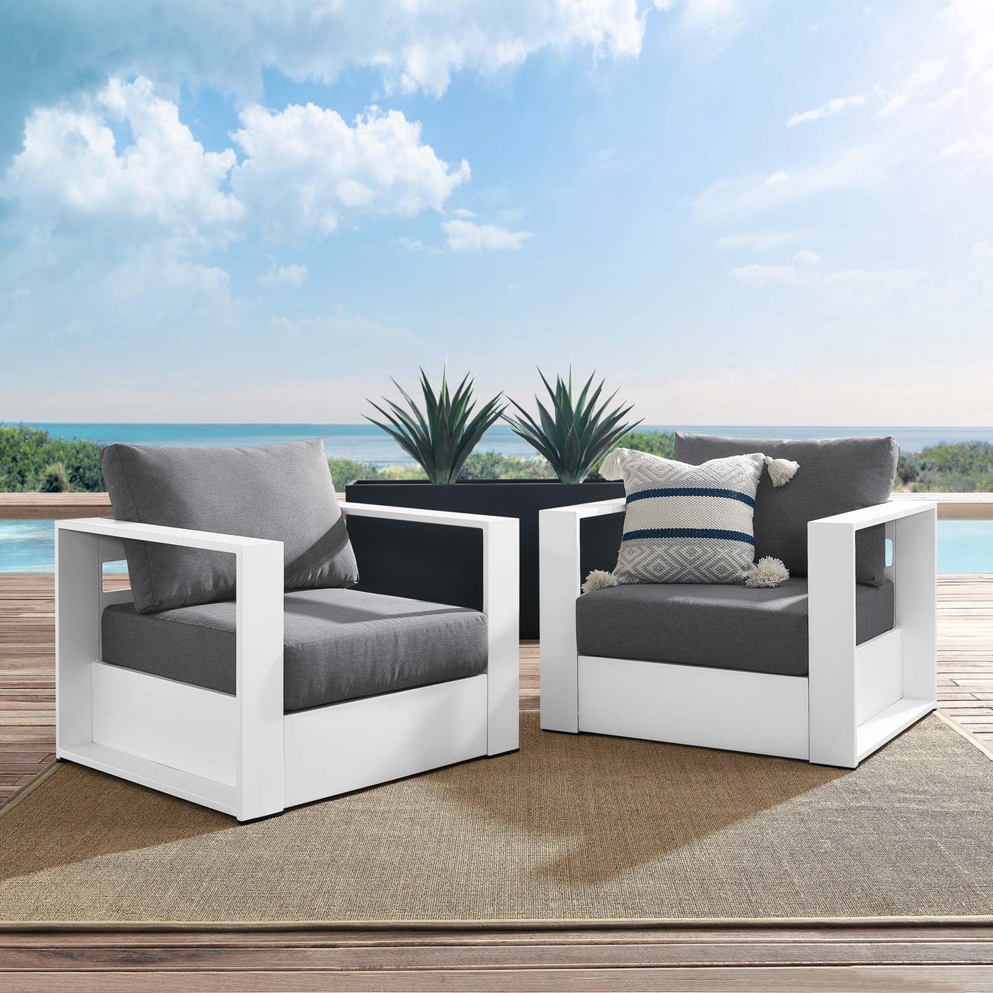 Modway - Tahoe 2-Piece Outdoor Patio Powder-Coated Aluminum Armchair Set by Modway  Outdoor Furniture Sofa Sectionals Black - EEI-5751-WHI-CHA