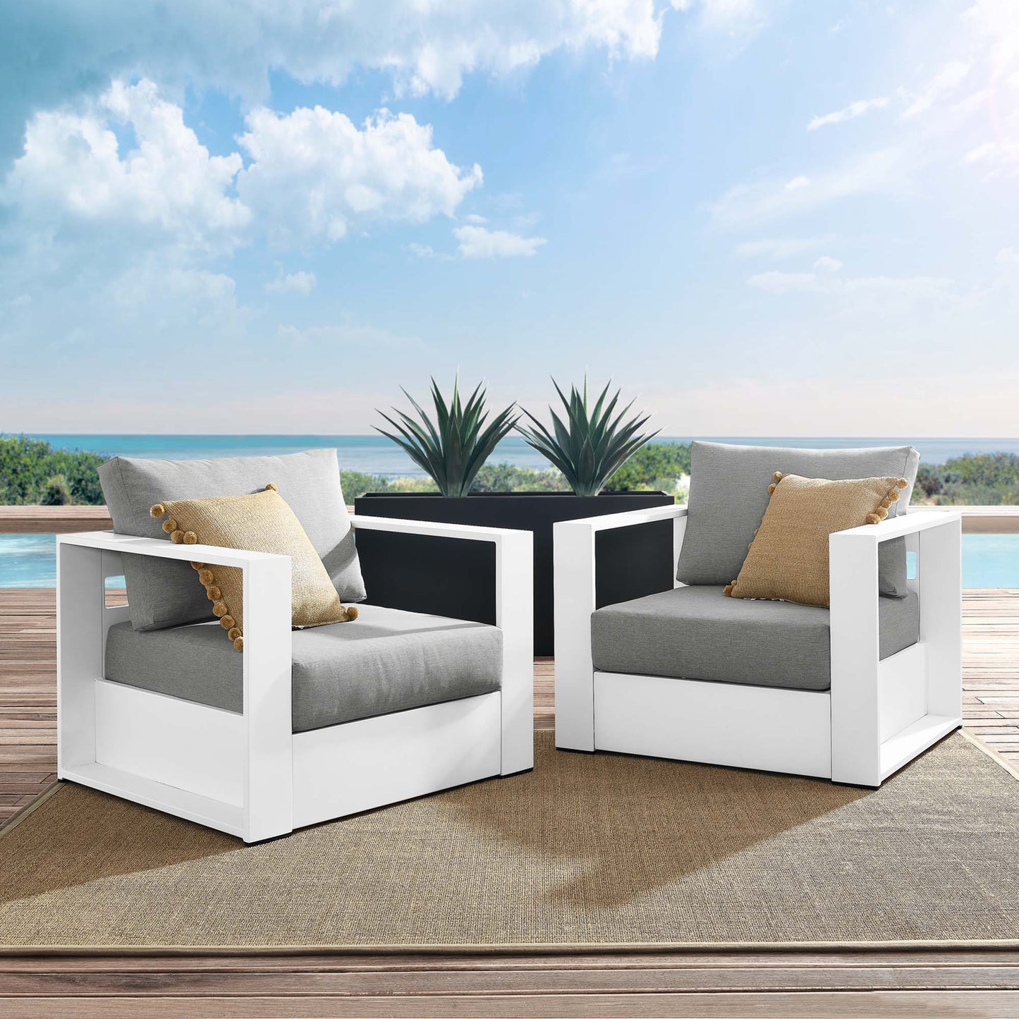 Modway - Tahoe 2-Piece Outdoor Patio Powder-Coated Aluminum Armchair Set by Modway  Outdoor Furniture Sofa Sectionals Gray - EEI-5751-WHI-GRY