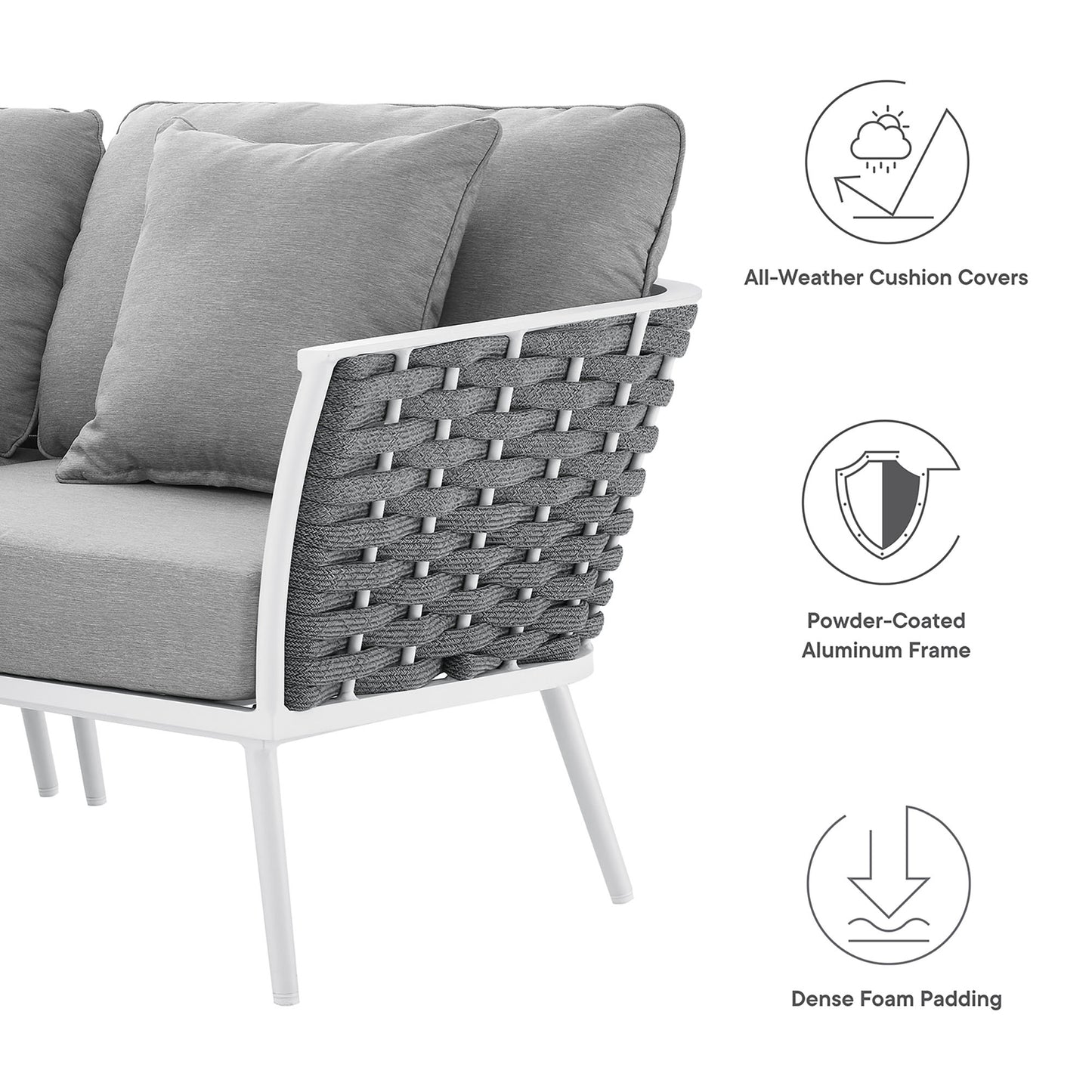 Modway Outlet Stance Outdoor Patio Aluminum Small Sectional Sofa by Modway  Outdoor Furniture Furniture White Gray - EEI-5752-WHI-GRY