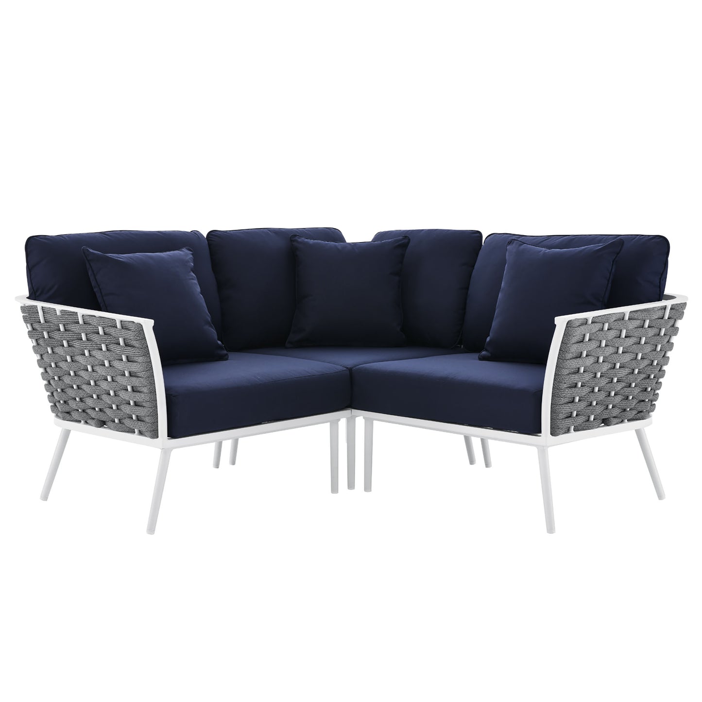 Modway Outlet Stance Outdoor Patio Aluminum Small Sectional Sofa by Modway  Outdoor Furniture Furniture White Navy - EEI-5752-WHI-NAV