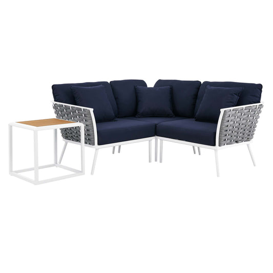 Modway Outlet Stance 4 Piece Outdoor Patio Aluminum Sectional Sofa Set by Modway  Outdoor Furniture Furniture White Navy - EEI-5755-WHI-NAV