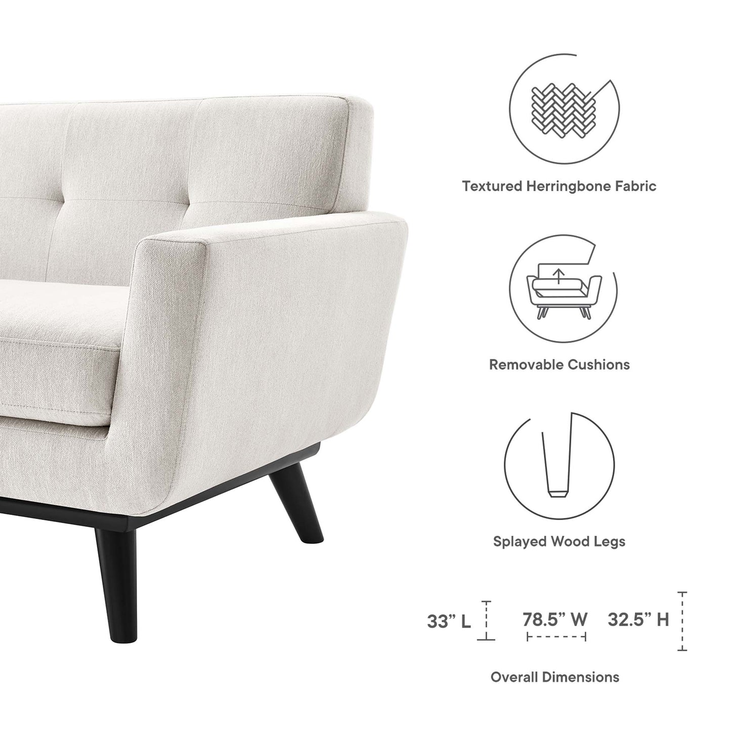 Modway Outlet Engage Herringbone Fabric Loveseat by Modway  Living Room Furniture Ivory - EEI-5759-IVO