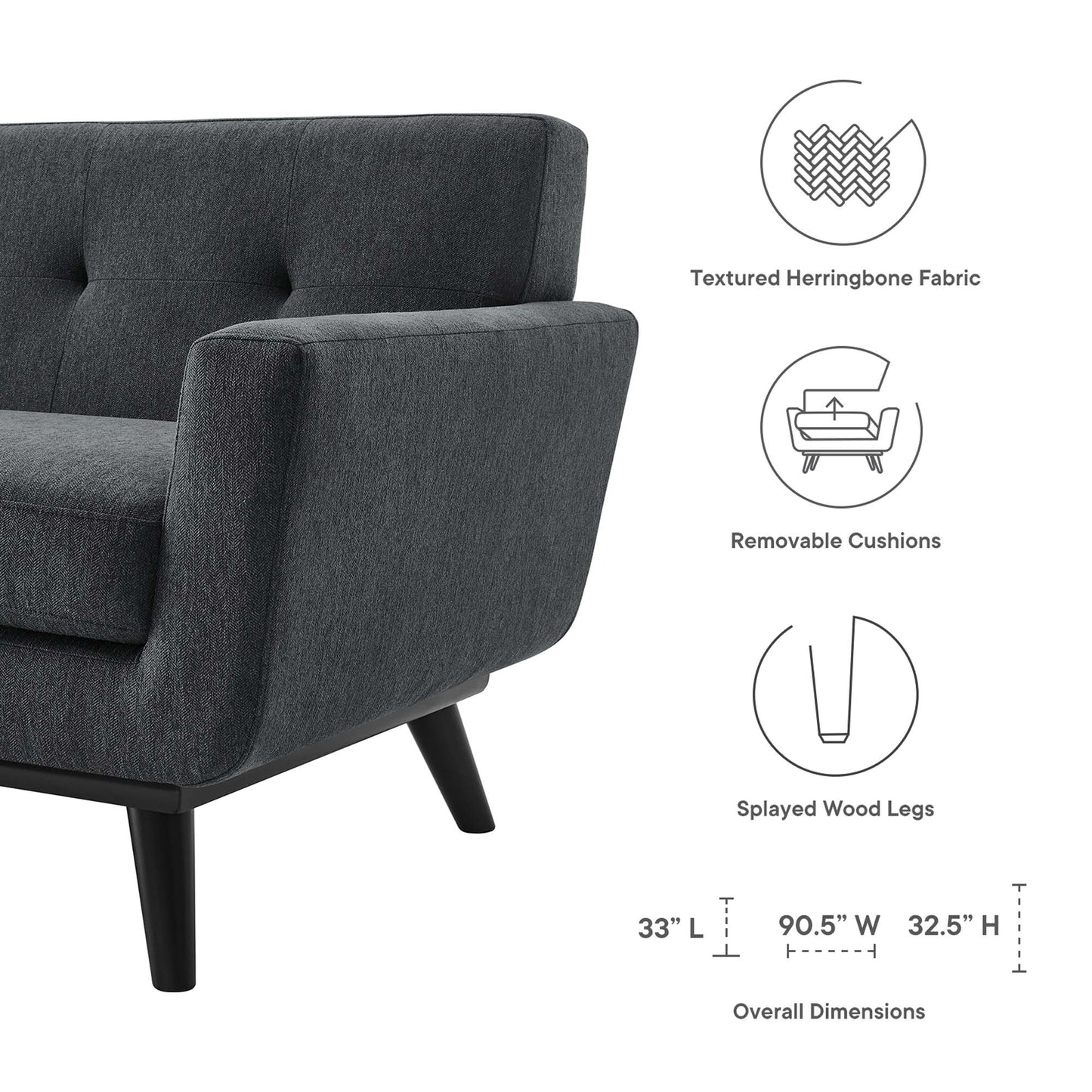 Modway Outlet Engage Herringbone Fabric Sofa by Modway  Living Room Furniture Charcoal - EEI-5760-CHA