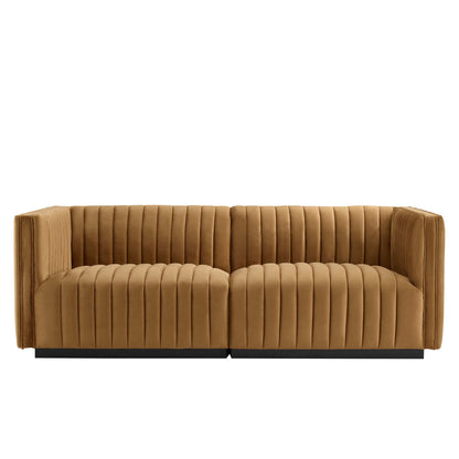 Modway Outlet Conjure Channel Tufted Performance Velvet Loveseat by Modway  Living Room Furniture Black Cognac - EEI-5764-BLK-COG