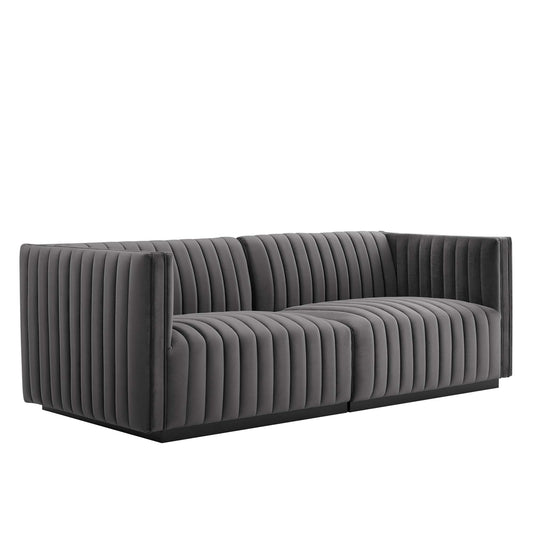 Modway Outlet Conjure Channel Tufted Performance Velvet Loveseat by Modway  Living Room Furniture Black Gray - EEI-5764-BLK-GRY