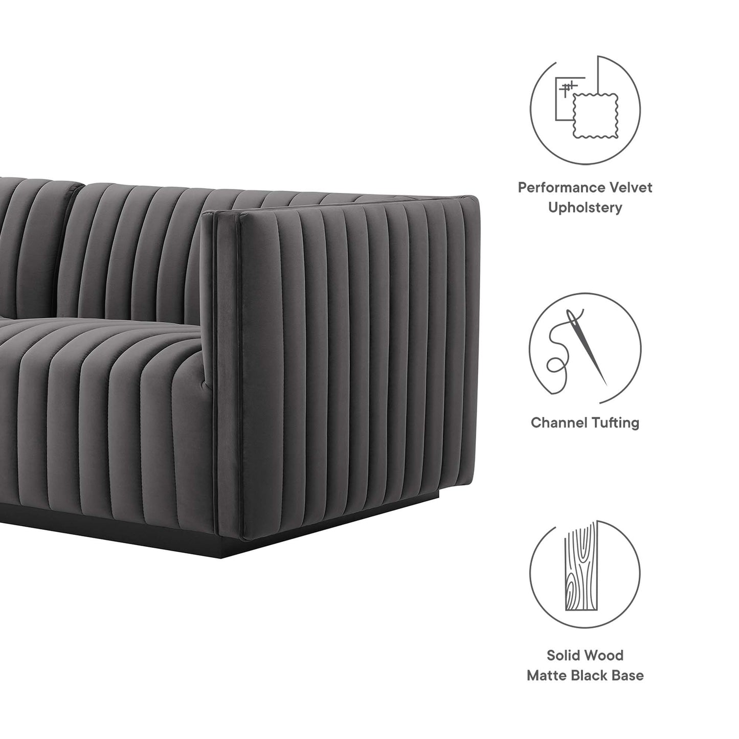 Modway Outlet Conjure Channel Tufted Performance Velvet Loveseat by Modway  Living Room Furniture Black Gray - EEI-5764-BLK-GRY