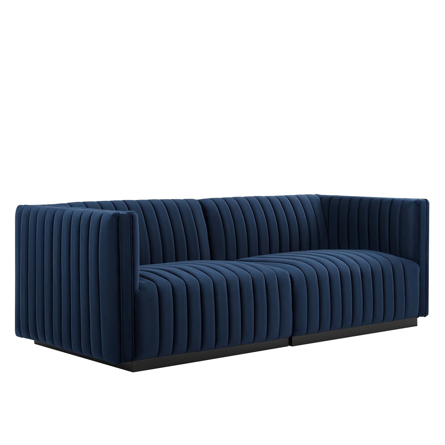 Modway Outlet Conjure Channel Tufted Performance Velvet Loveseat by Modway  Living Room Furniture Black Midnight Blue - EEI-5764-BLK-MID