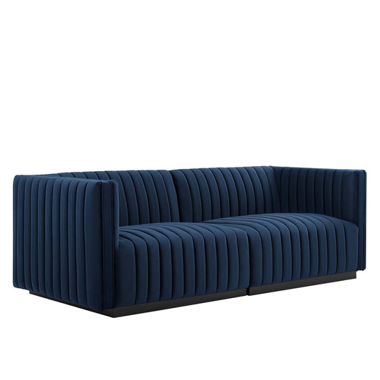 Modway Outlet Conjure Channel Tufted Performance Velvet Loveseat by Modway  Living Room Furniture Black Midnight Blue - EEI-5764-BLK-MID
