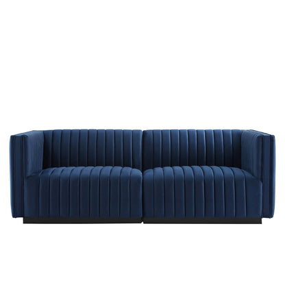 Modway Outlet Conjure Channel Tufted Performance Velvet Loveseat by Modway  Living Room Furniture Black Midnight Blue - EEI-5764-BLK-MID
