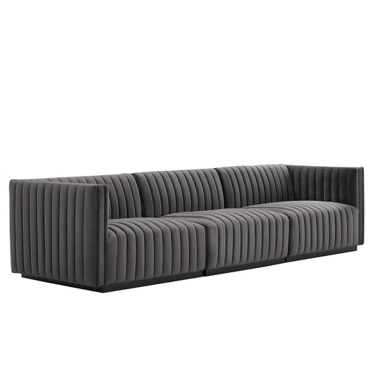 Modway Outlet Conjure Channel Tufted Performance Velvet Sofa by Modway  Living Room Furniture Black Gray - EEI-5765-BLK-GRY