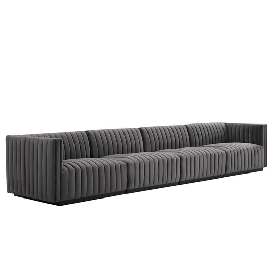 Modway Outlet Conjure 4-Piece Channel Tufted Performance Velvet Sofa by Modway  Living Room Furniture Black Gray - EEI-5767-BLK-GRY
