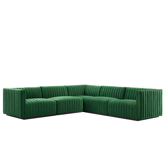 Modway Outlet Conjure 5-Piece Channel Tufted Performance Velvet Sectional by Modway  Living Room Furniture Black Emerald - EEI-5771-BLK-EME