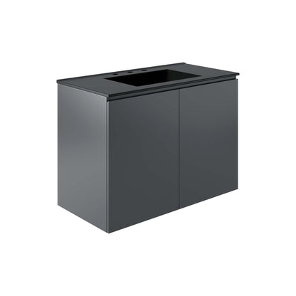 Modway Outlet Bryn 36" Wall-Mount Bathroom Vanity by Modway  Bathroom Furniture Gray Black - EEI-5779-GRY-BLK