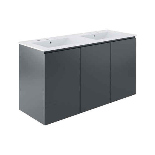 Modway Outlet Bryn 48" Wall-Mount Double Sink Bathroom Vanity by Modway  Bathroom Furniture Gray White - EEI-5781-GRY-WHI