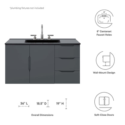 Modway - Vitality 36" Bathroom Vanity by Modway  Bathroom Vanities Black - EEI-5783-GRY-BLK