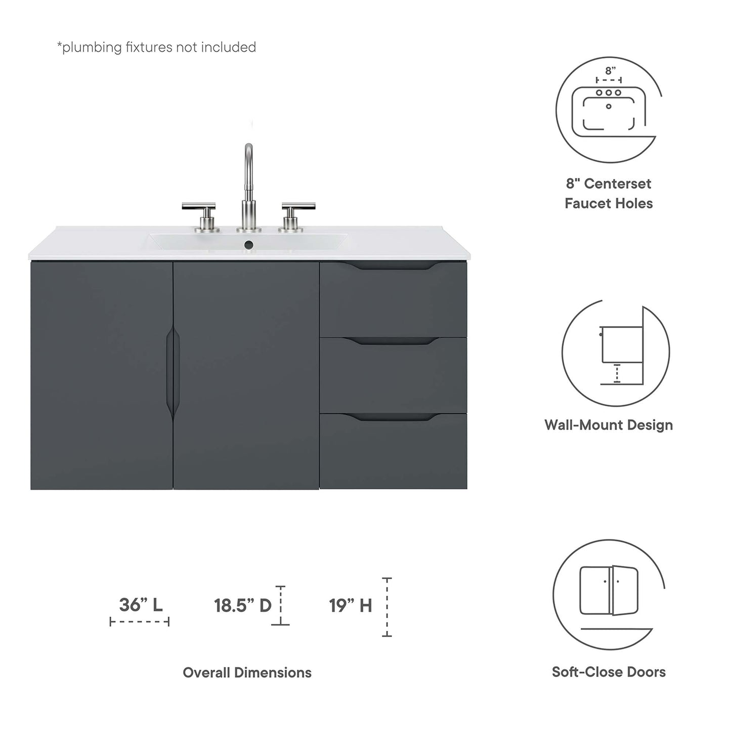 Modway - Vitality 36" Bathroom Vanity by Modway  Bathroom Vanities White - EEI-5783-GRY-WHI