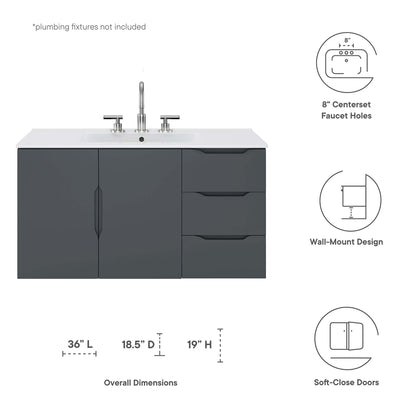 Modway - Vitality 36" Bathroom Vanity by Modway  Bathroom Vanities White - EEI-5783-GRY-WHI
