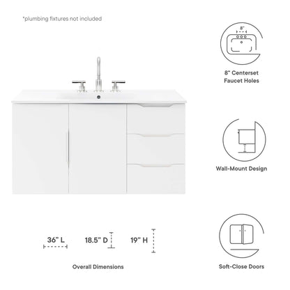 Modway - Vitality 36" Bathroom Vanity by Modway  Bathroom Vanities White - EEI-5783-WHI-WHI