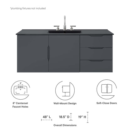 Modway - Vitality 48" Single Sink Bathroom Vanity by Modway  Bathroom Vanities Black - EEI-5784-GRY-BLK