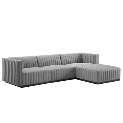Modway Outlet Conjure 4-Piece Channel Tufted Upholstered Fabric Sectional Sofa by Modway  Living Room Furniture Black Light Gray - EEI-5788-BLK-LGR