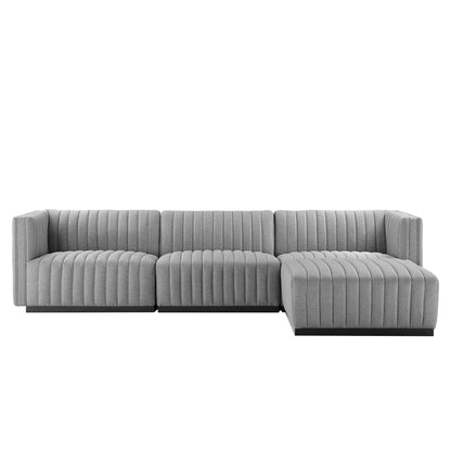 Modway Outlet Conjure 4-Piece Channel Tufted Upholstered Fabric Sectional Sofa by Modway  Living Room Furniture Black Light Gray - EEI-5788-BLK-LGR