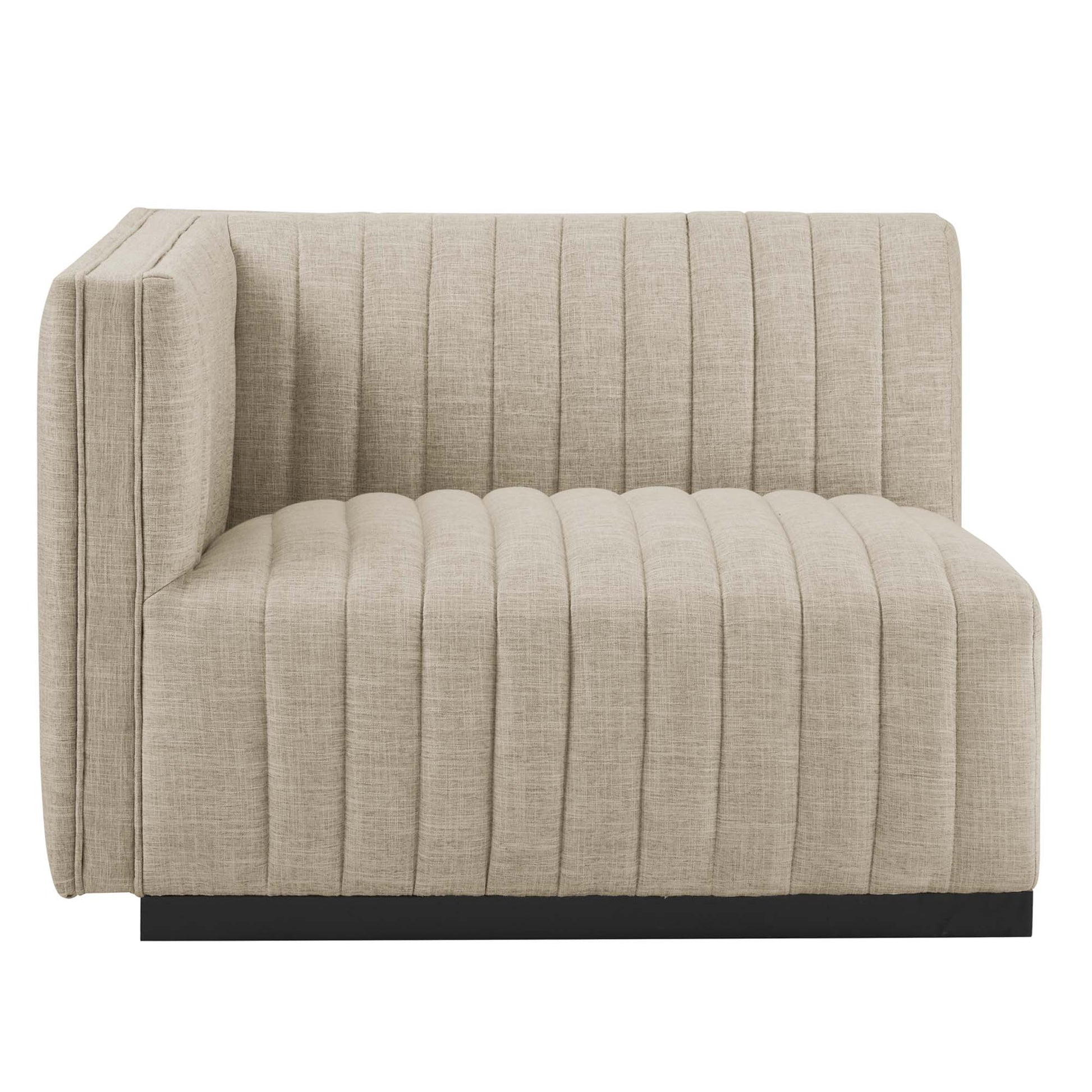 Brown 4-piece channel-tufted upholstered fabric sofa set with dark base.