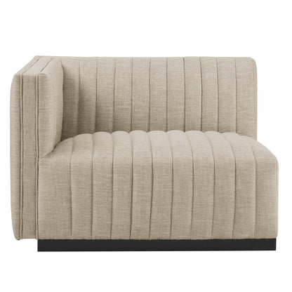 Brown 4-piece channel-tufted upholstered fabric sofa set with dark base.