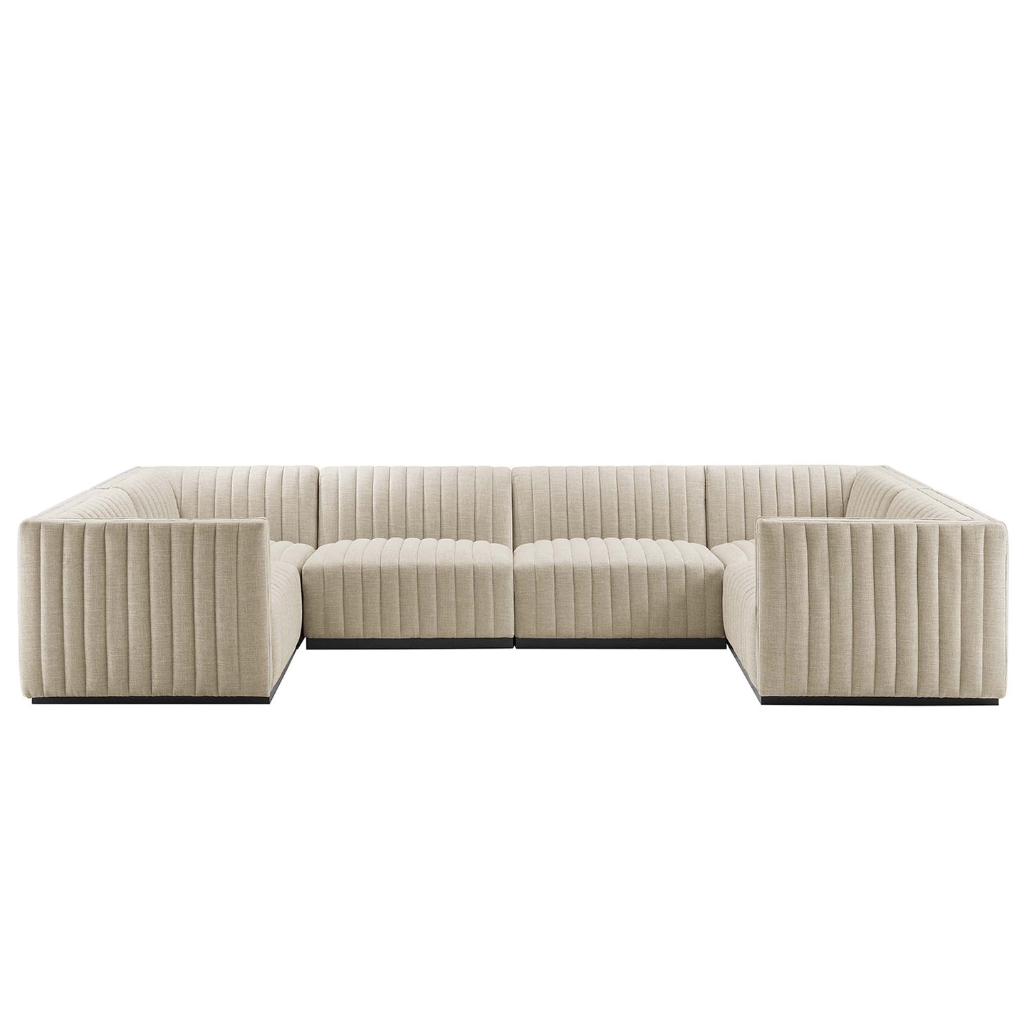 Modway Outlet Conjure 6-Piece Channel Tufted Upholstered Fabric U-Shaped Sectional by Modway  Living Room Furniture Black Beige - EEI-5795-BLK-BEI