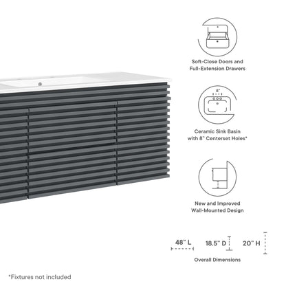 Modway Outlet Render 48" Wall-Mount Bathroom Vanity by Modway  Bathroom Furniture Gray White - EEI-5801-GRY-WHI
