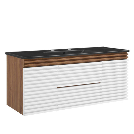 Modway Outlet Render 48" Wall-Mount Bathroom Vanity by Modway  Bathroom Furniture White Walnut Black - EEI-5801-WHI-WAL-BLK