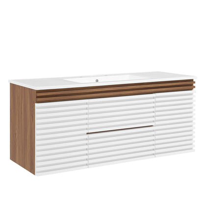 Modway Outlet Render 48" Wall-Mount Bathroom Vanity by Modway  Bathroom Furniture White Walnut White - EEI-5801-WHI-WAL-WHI