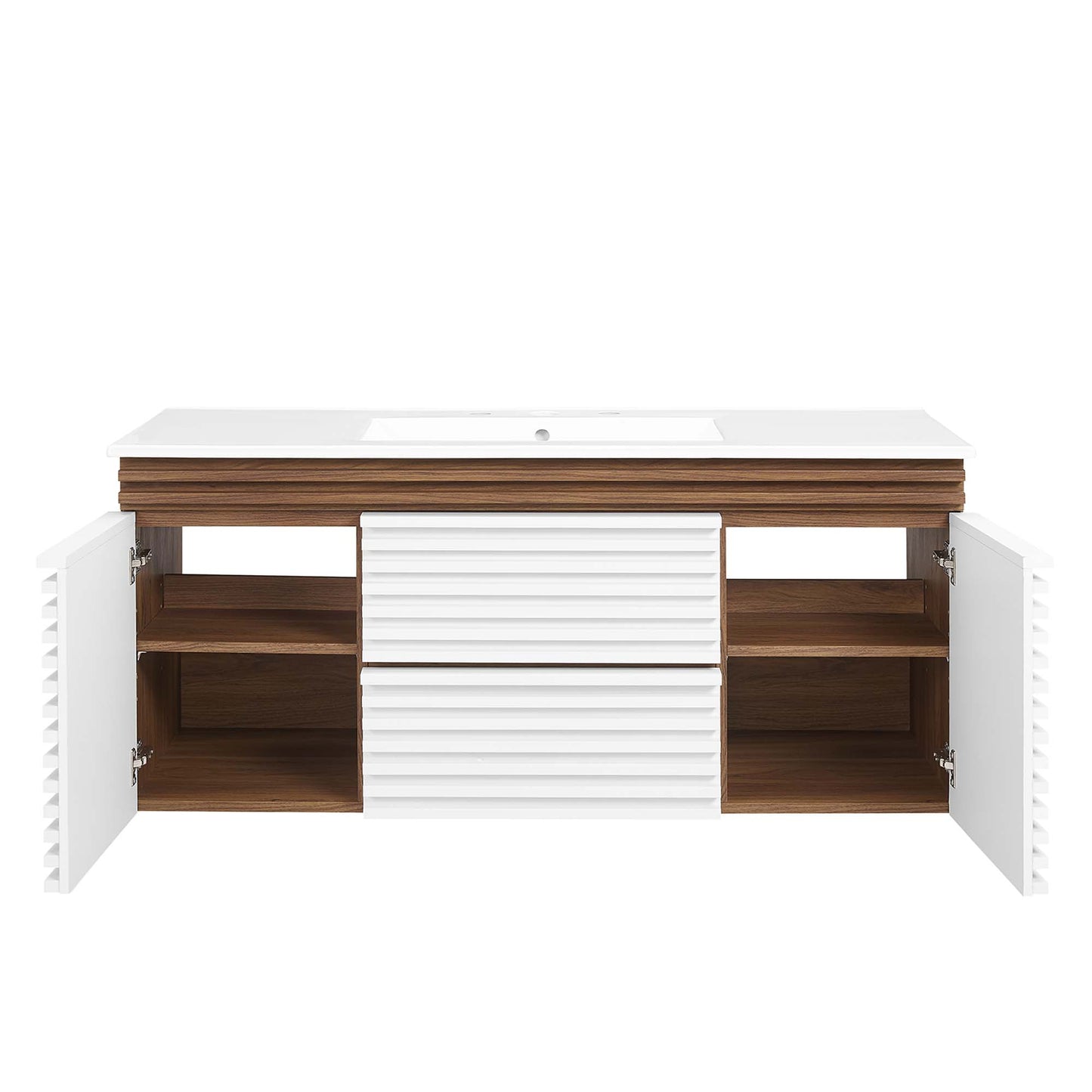 Modway Outlet Render 48" Wall-Mount Bathroom Vanity by Modway  Bathroom Furniture White Walnut White - EEI-5801-WHI-WAL-WHI
