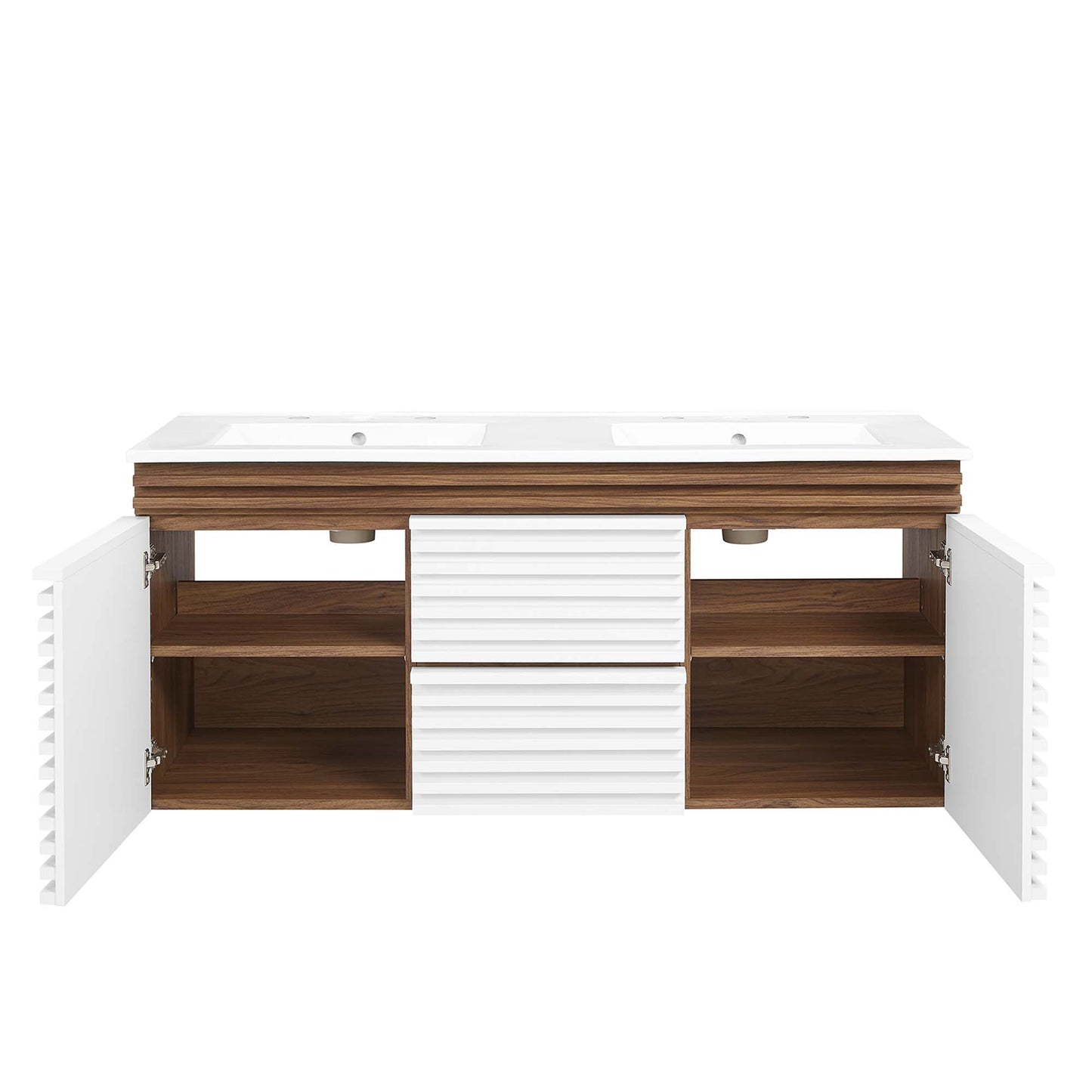 Modway Outlet Render 48" Wall-Mount Bathroom Vanity by Modway  Bathroom Furniture White Walnut White - EEI-5802-WHI-WAL-WHI