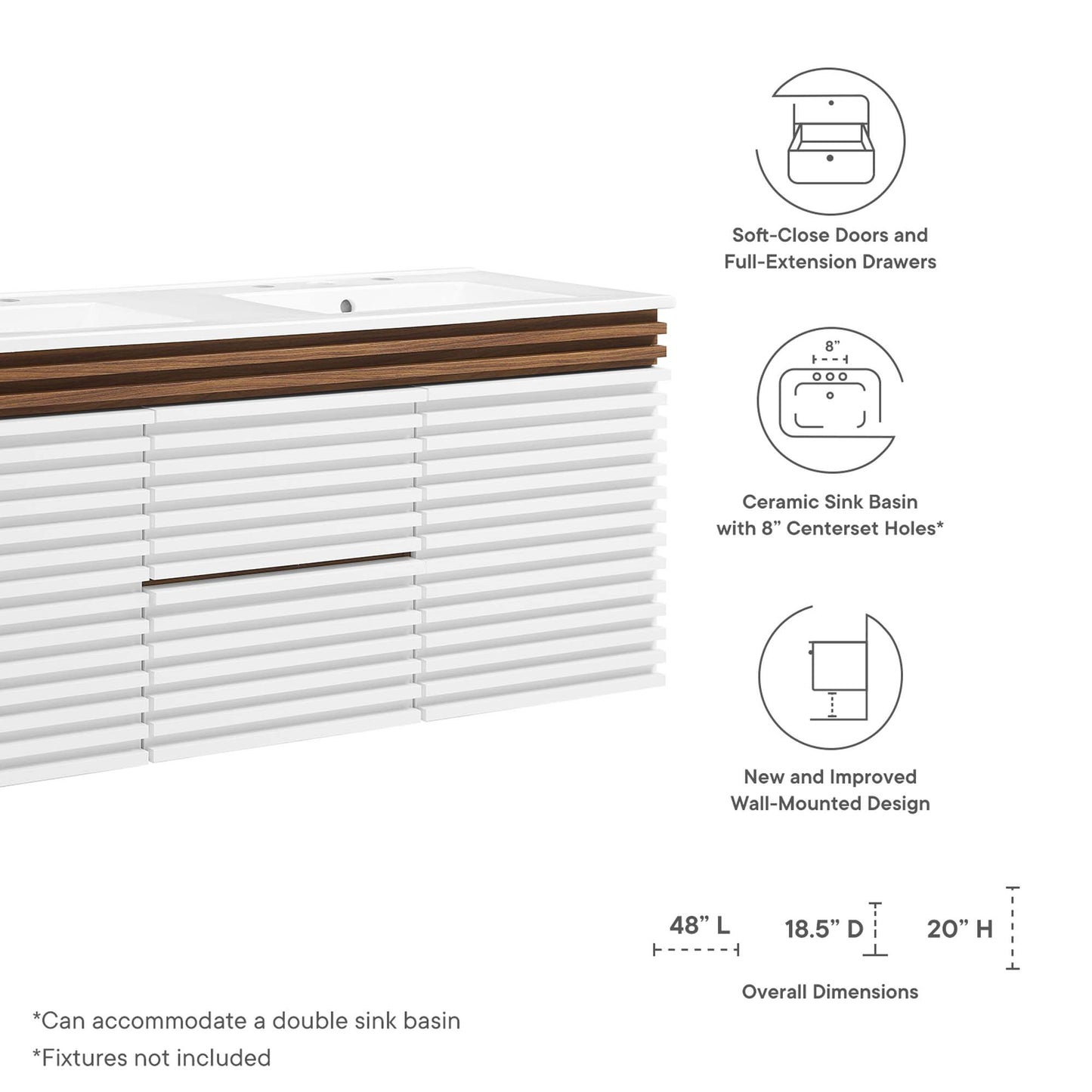 Modway Outlet Render 48" Wall-Mount Bathroom Vanity by Modway  Bathroom Furniture White Walnut White - EEI-5802-WHI-WAL-WHI