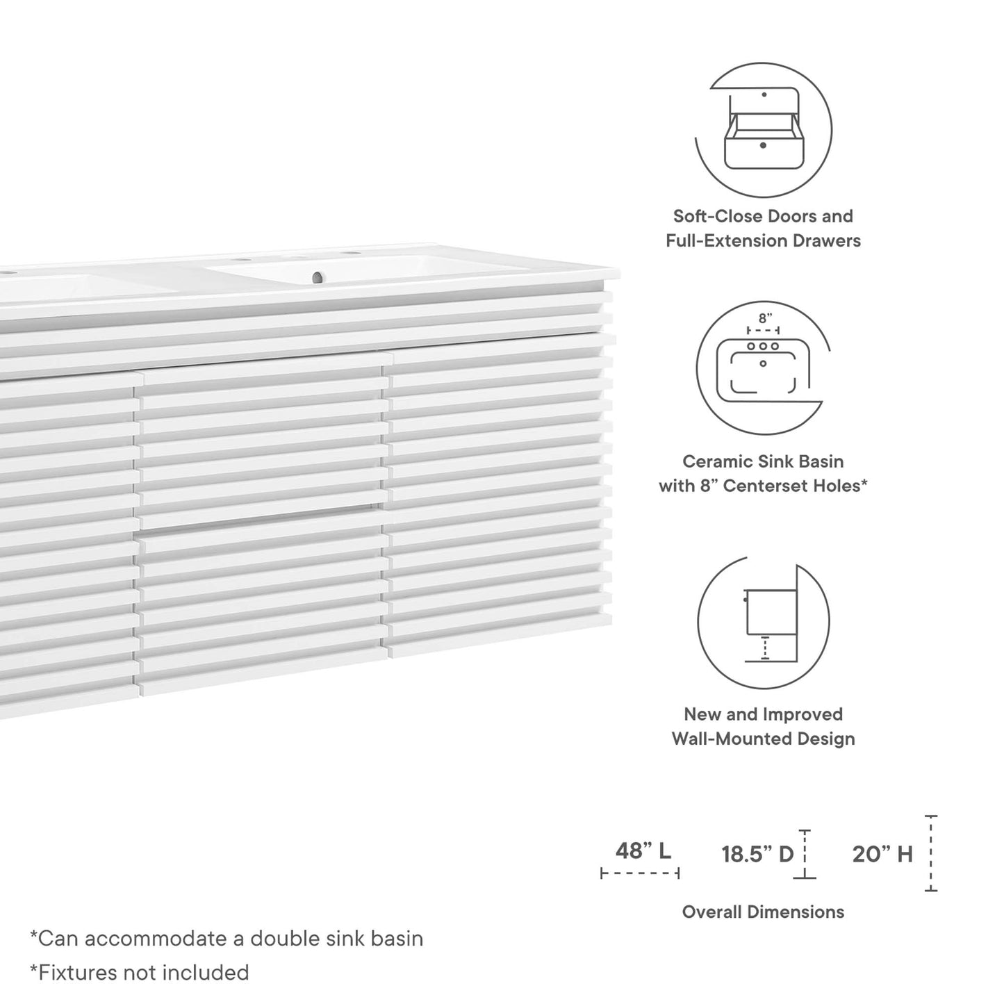 Modway Outlet Render 48" Wall-Mount Bathroom Vanity by Modway  Bathroom Furniture White White - EEI-5802-WHI-WHI