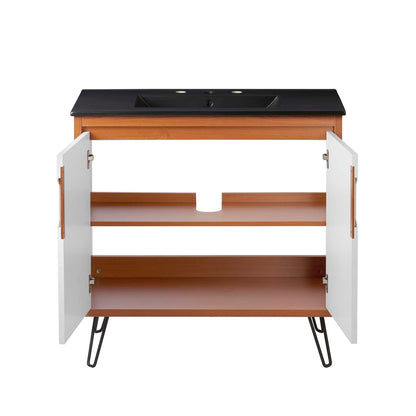 Modway Outlet Energize 36" Bathroom Vanity by Modway  Bathroom Furniture Cherry White Black - EEI-5805-CHE-WHI-BLK