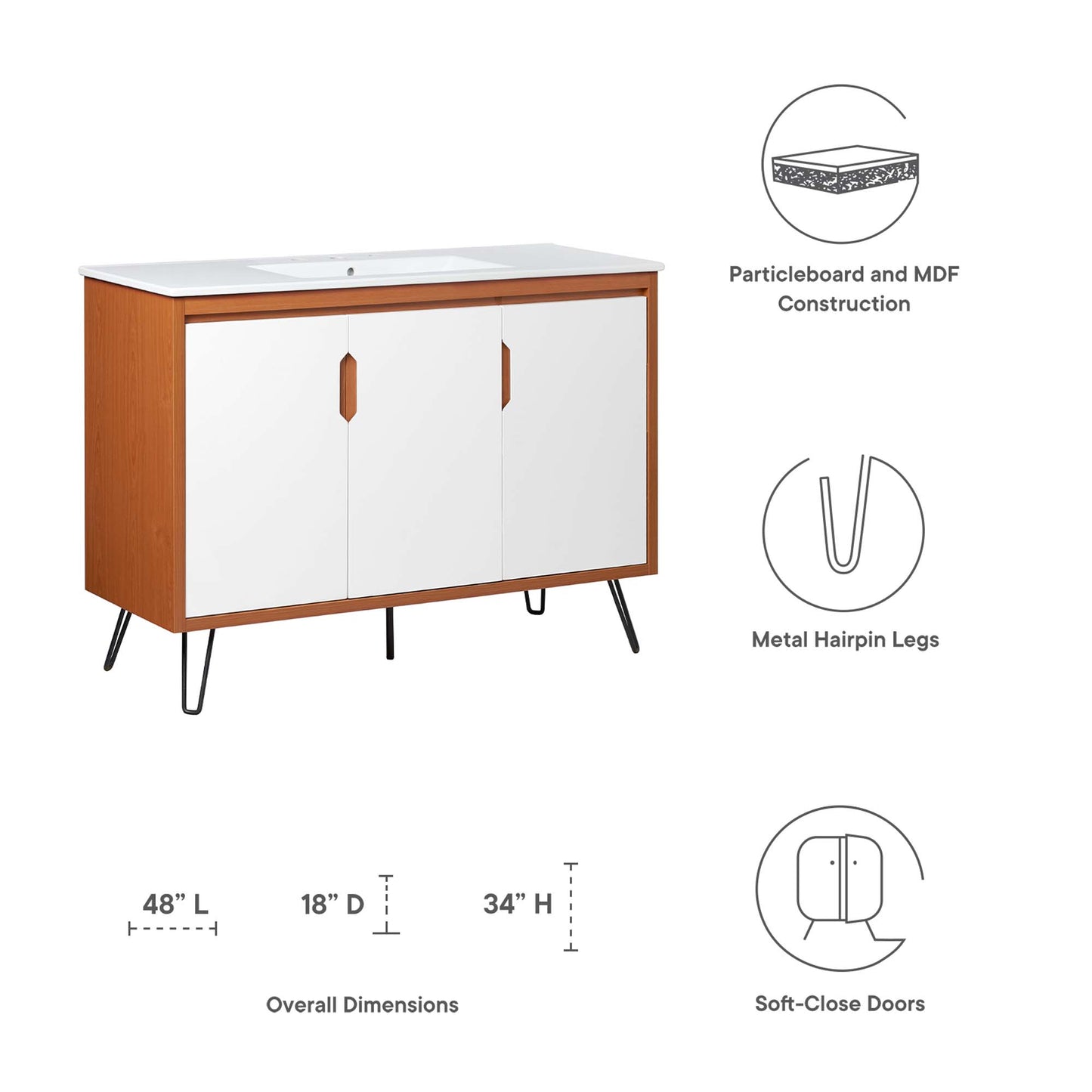Modway Outlet Energize 48" Bathroom Vanity by Modway  Bathroom Furniture Cherry White White - EEI-5806-CHE-WHI-WHI