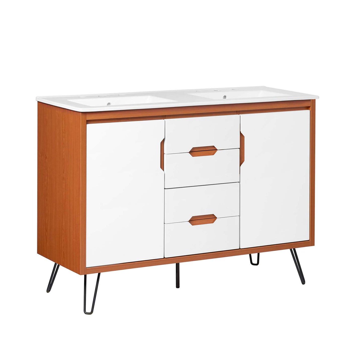 Modway Outlet Energize 48" Double Sink Bathroom Vanity by Modway  Bathroom Furniture Cherry White White - EEI-5809-CHE-WHI-WHI