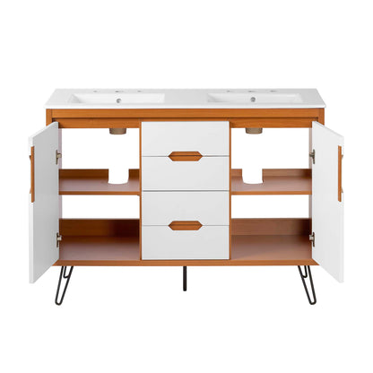 Modway Outlet Energize 48" Double Sink Bathroom Vanity by Modway  Bathroom Furniture Cherry White White - EEI-5809-CHE-WHI-WHI