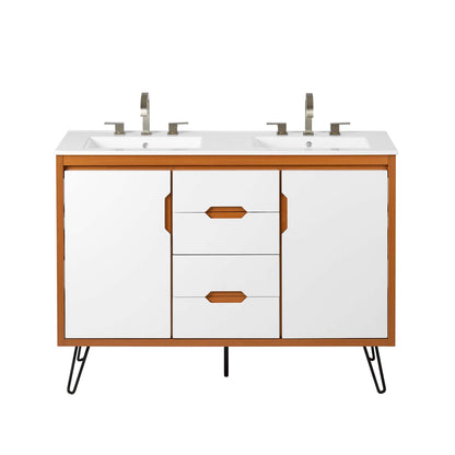 Modway Outlet Energize 48" Double Sink Bathroom Vanity by Modway  Bathroom Furniture Cherry White White - EEI-5809-CHE-WHI-WHI