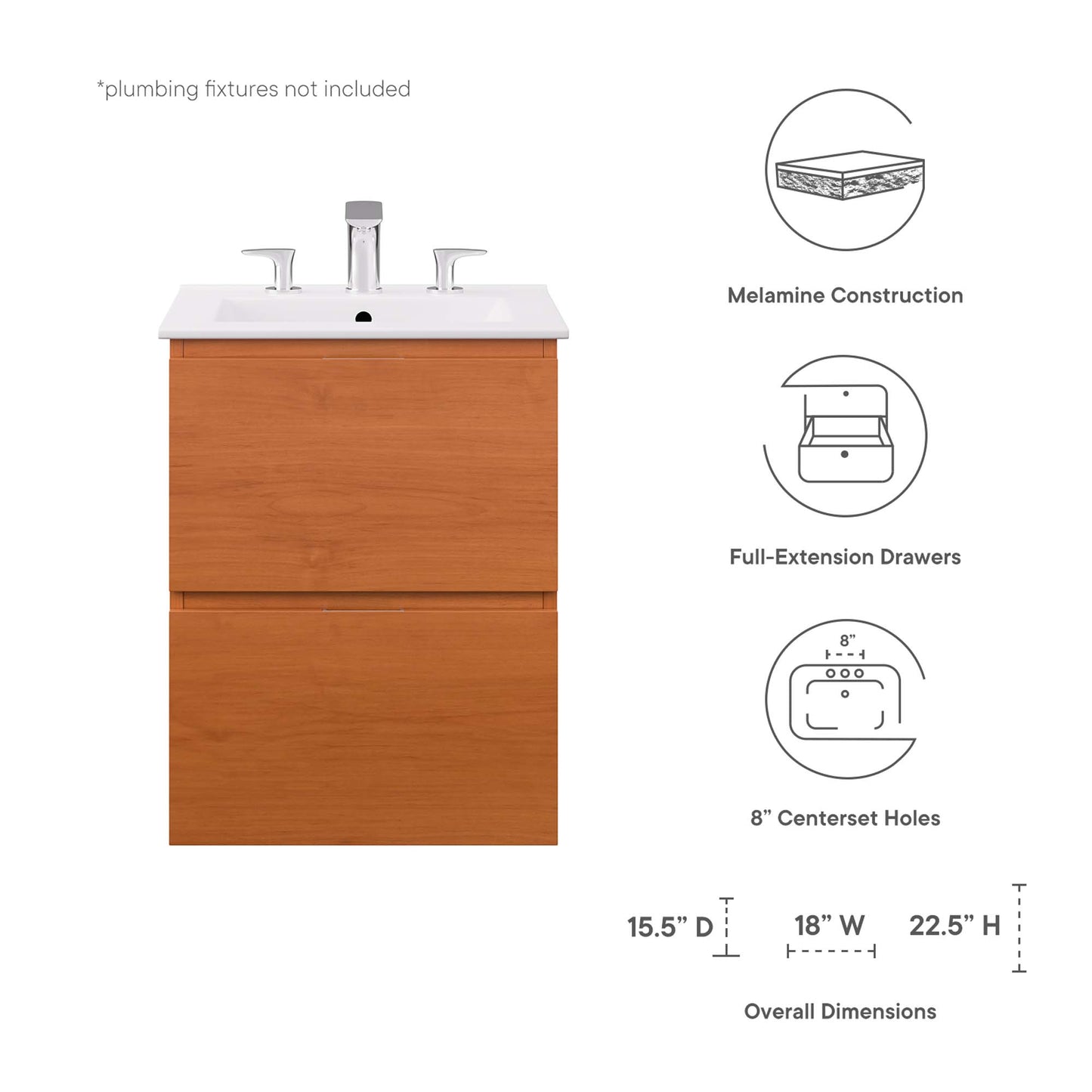 Modway Outlet Scenic 18" Wall-Mount Bathroom Vanity by Modway  Bathroom Furniture Cherry White - EEI-5810-CHE-WHI
