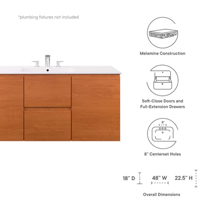 Modway Outlet Scenic 48" Wall-Mount Bathroom Vanity by Modway  Bathroom Furniture Cherry White - EEI-5814-CHE-WHI